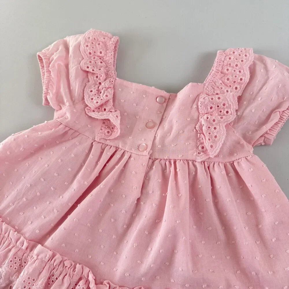 Shabby Chic Girls Pink Eyelet Ruffle Top Lined Size XS - 4 New With Tags - Picture 4 of 12